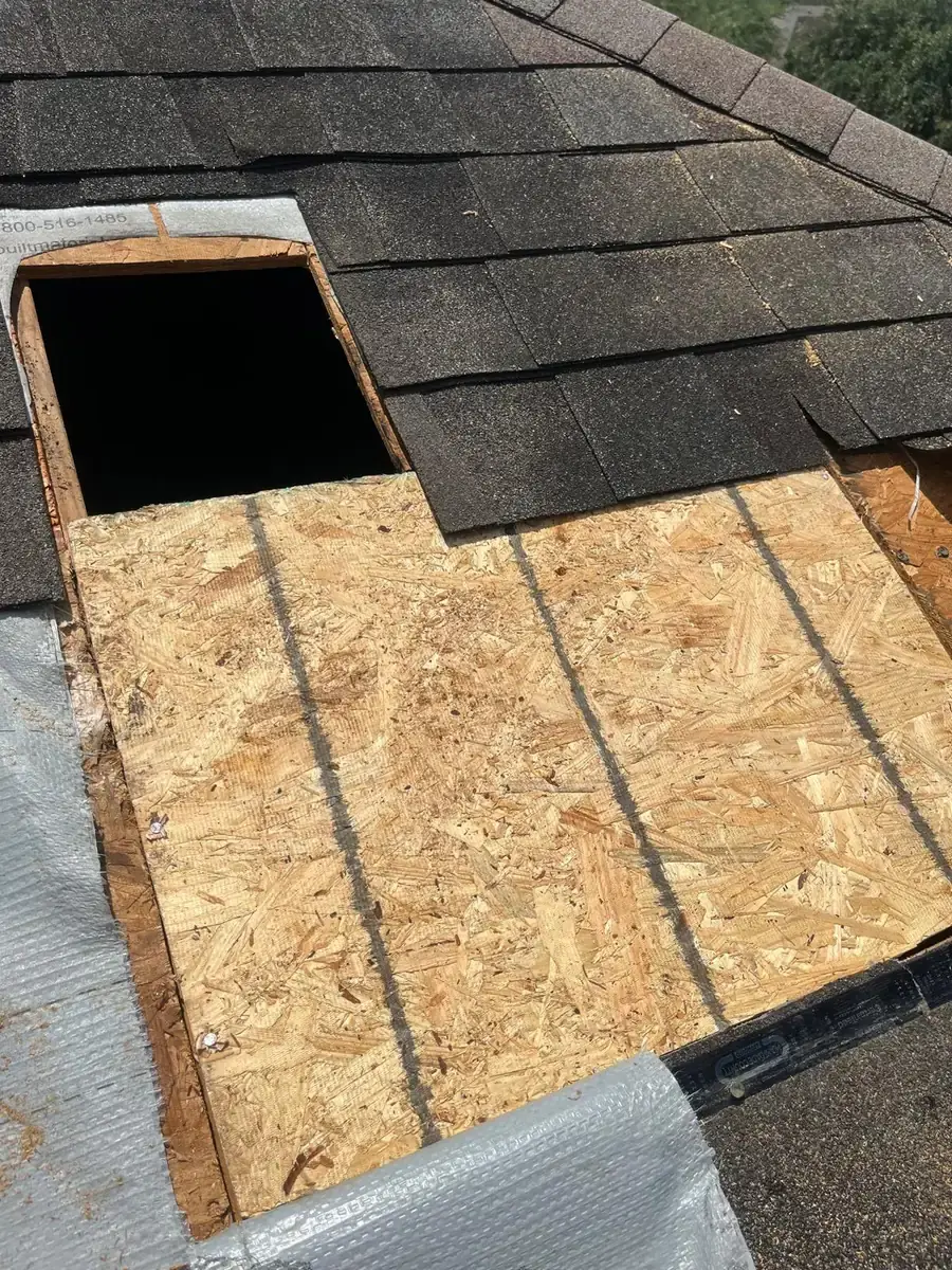 New decking patch beneath a square roof vent opening